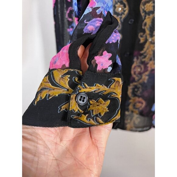 Vintage Top Women M Black Sheer Floral Sequin Glam Mature Cherubs Artsy Boho 70s - Picture 13 of 14